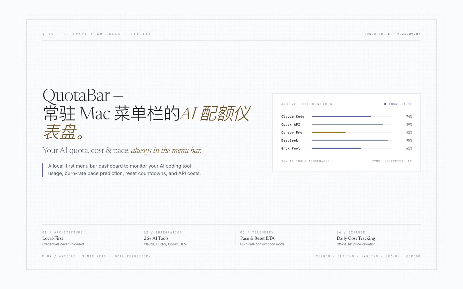 QuotaBar - Dashboard for AI quota, cost, and usage tracking.