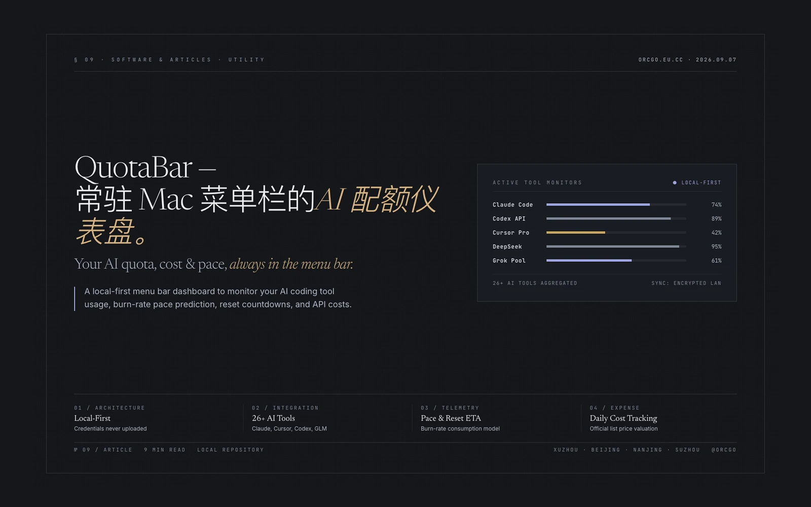 QuotaBar - Dashboard for AI quota, cost, and usage tracking.